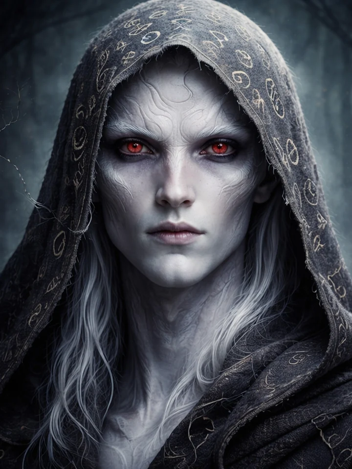 Portrait of an Albino Void Touched with pale features and red eyes