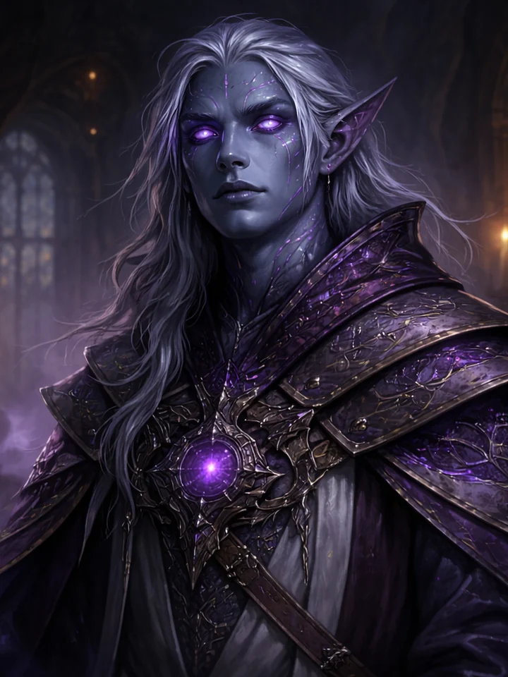 Portrait of a Void Touched figure marked by purple arcane light