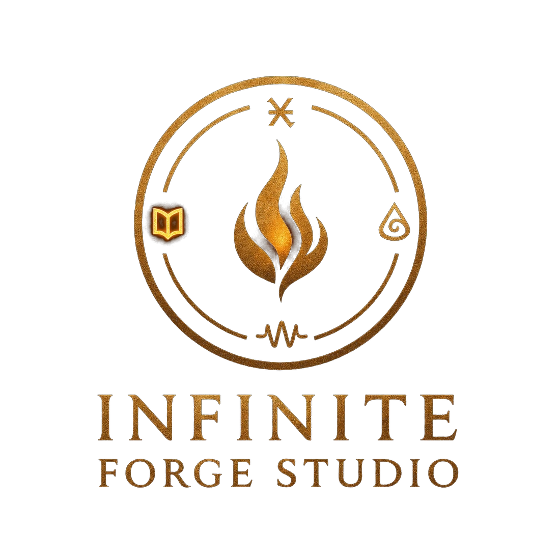 Infinite Forge Studio logo with the Lore book highlighted