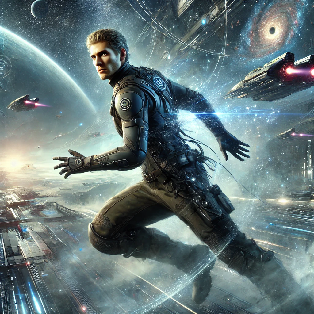 Human Resonance explorer moving through a cosmic anomaly field
