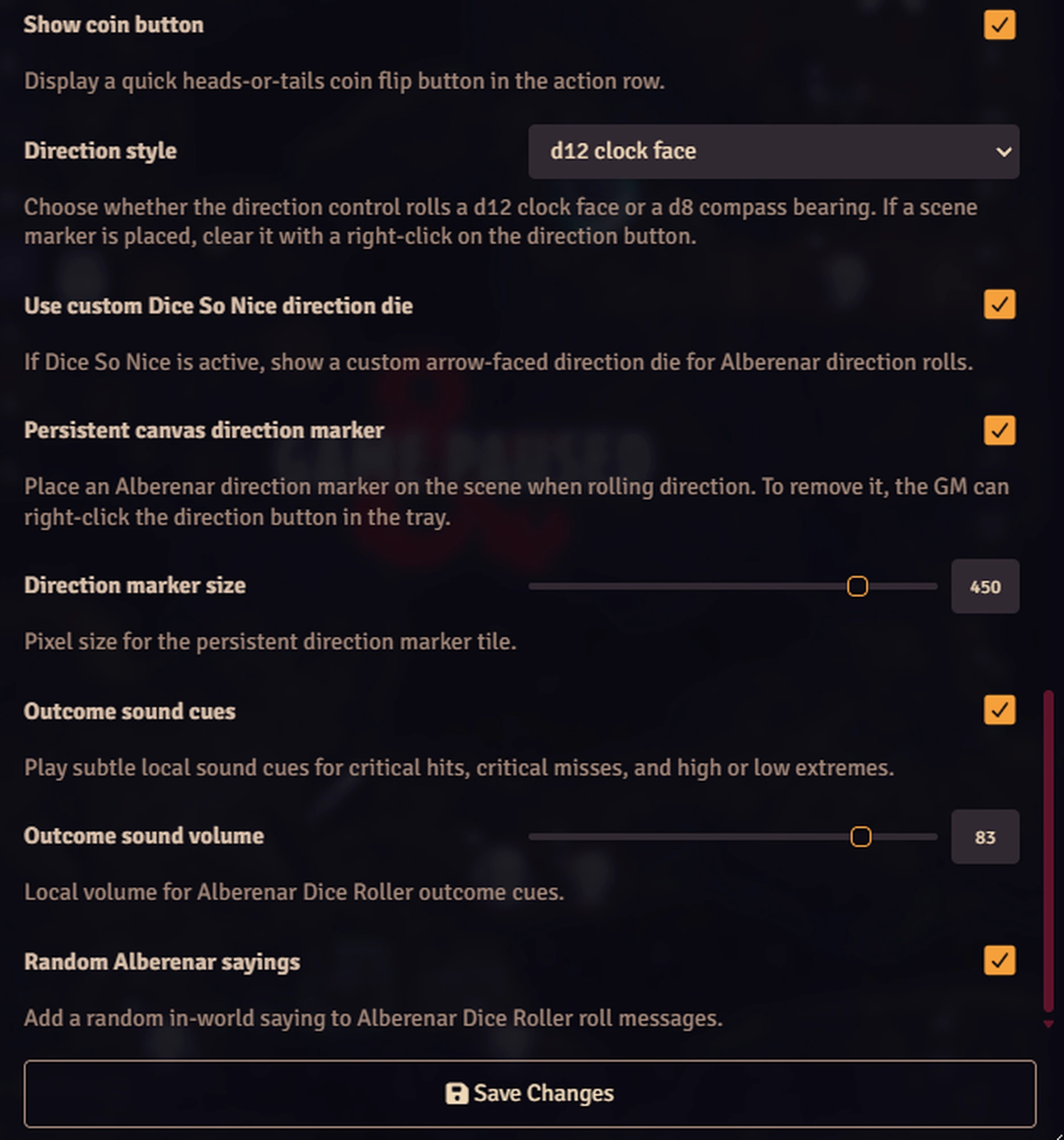 Alberenar Dice Roller module information